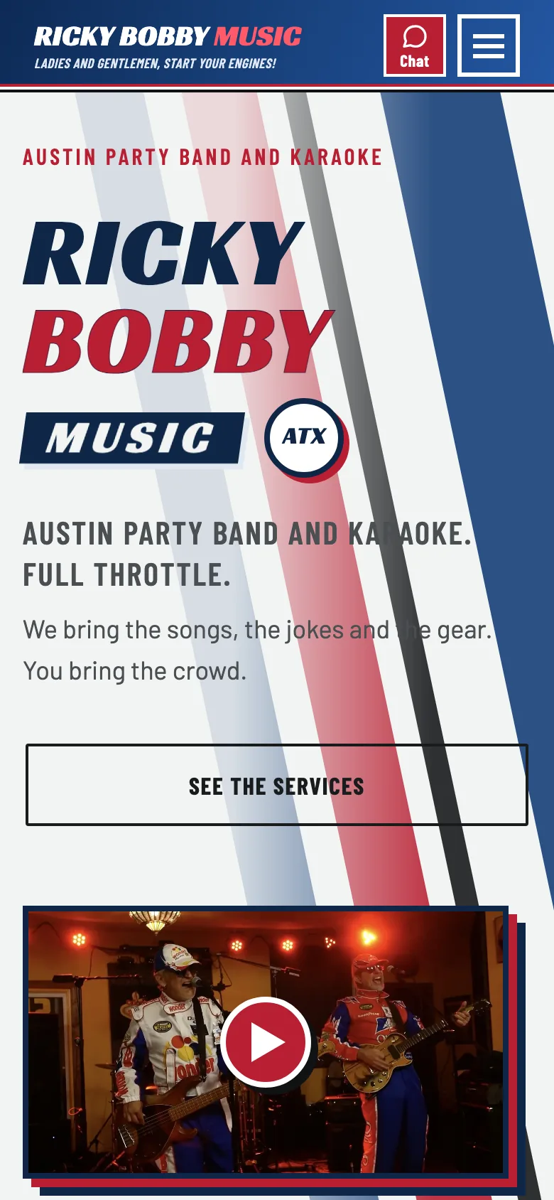 The Ricky Bobby Music home page on a phone